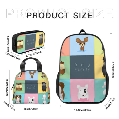 Custom Minimalist Lightweight Casual Fishbone Backpack + Handheld Insulated Lunch Bag + Pencil Case